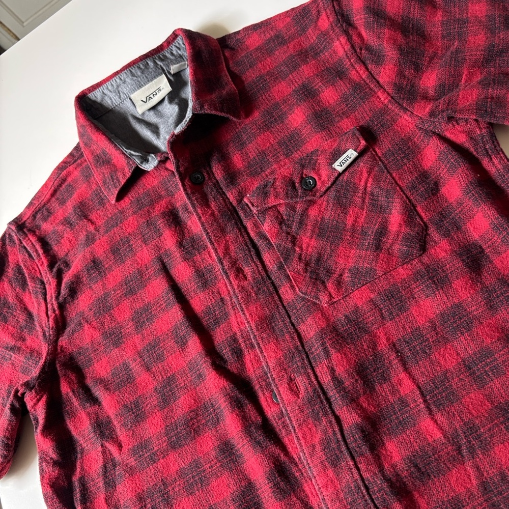 Vans Red and Black Plaid Short-Sleeve Button-Down Shirt